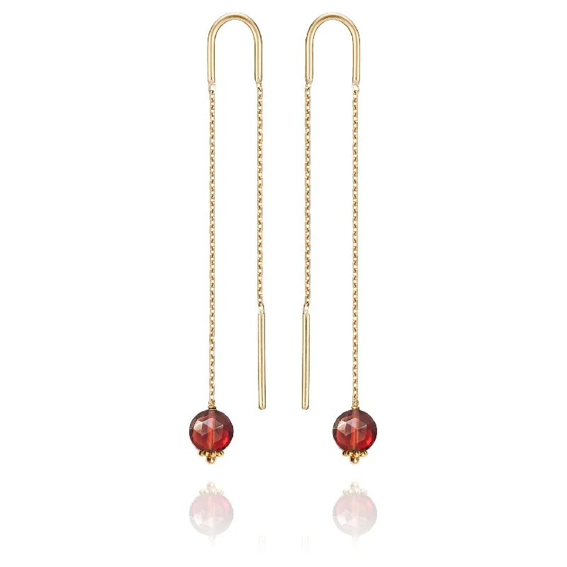 classic hoop earrings for women -Pop Threader Earrings Red Garnet - 18k Gold