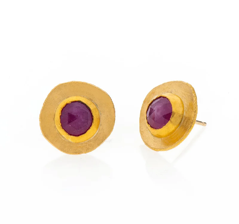 custom gemstone earrings for women -Nava Zahavi Yellow Gold Round Ruby Stud Earrings