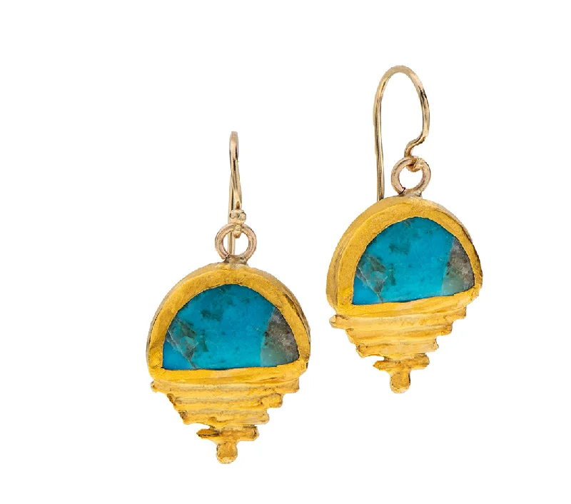 bold earrings for women -Nava Zahavi Yellow Gold Turquoise Pyramid Earrings