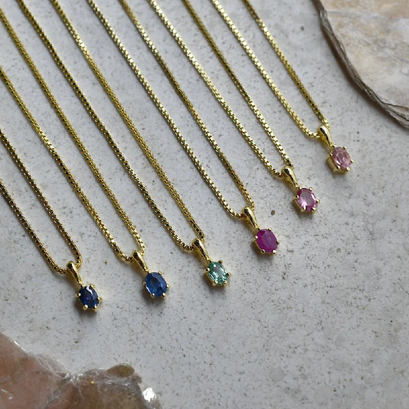 diamond-encrusted necklaces for women -Oval Claw-Set Gemstone Necklace - Gold Vermeil