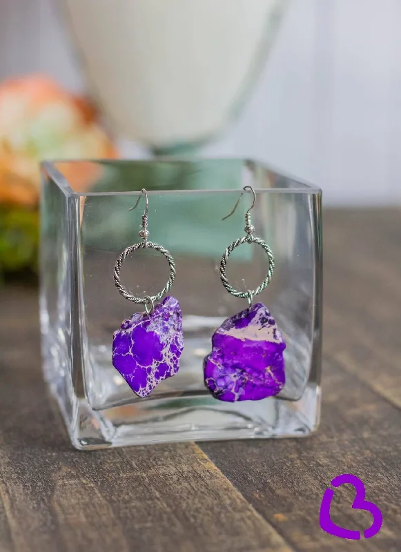 silver charm earrings for women -Calamity Jane Natural Stone Earring Purple/Silver