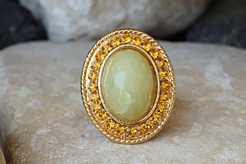 vintage rings for women -Gold Jade Ring