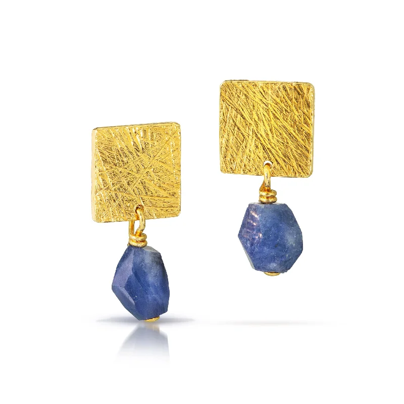 delicate drop earrings for women -Carved Tab Earrings - vermeil