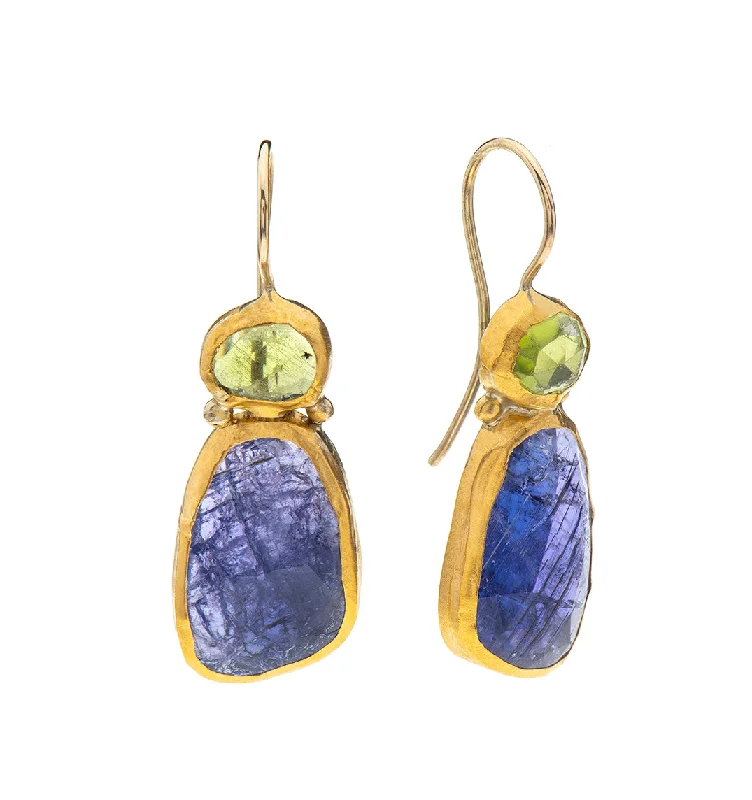 elegant earrings for women -Nava Zahavi Yellow Gold Peridot and Tanzanite Mayven Earrings