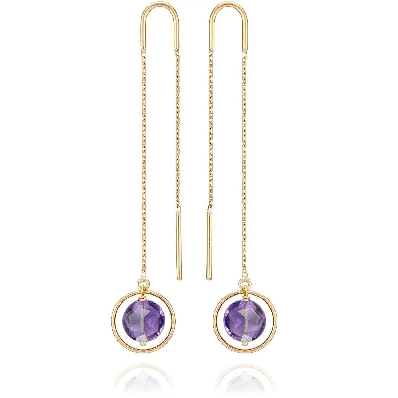 boho earrings for women -Long Chain Elipse Earrings Amethyst - 18k Gold