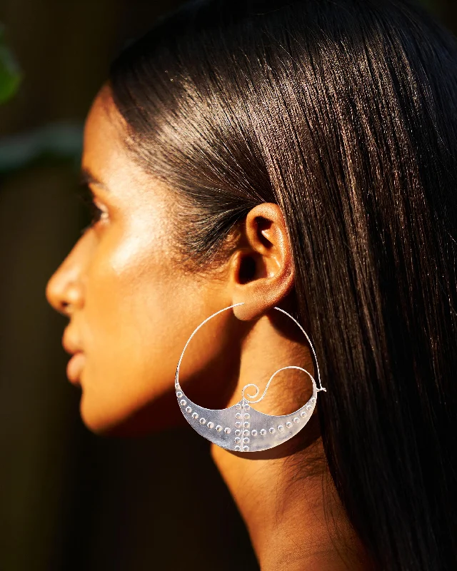 statement earrings for women -Moorish Moon Bali - Silver