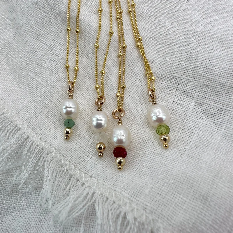 crystal pendant necklaces for women -Beloved Pearl & Birthstone Necklace