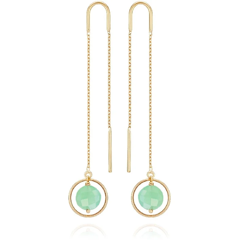 gold-plated earrings for women -Long Chain Eclipse Earrings Chrysoprase - 18k Gold