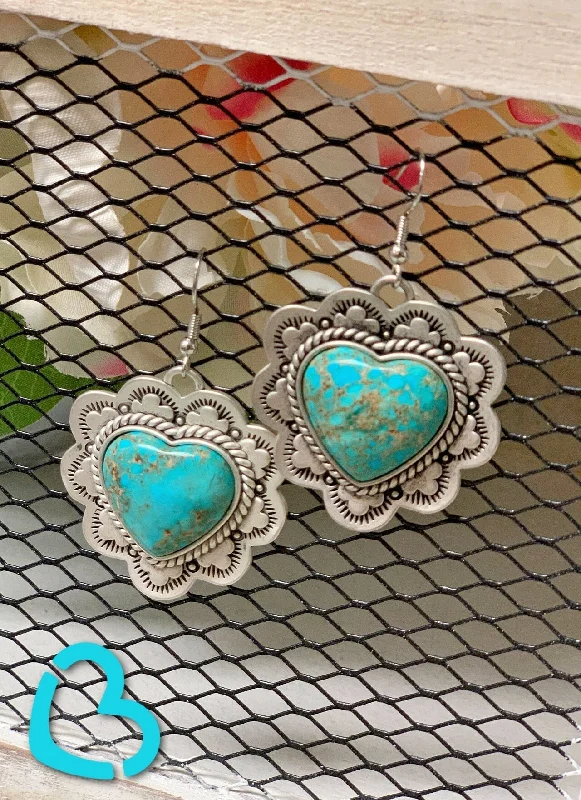 unique earrings for women -Any Man Of Mine Heart Earrings in Turquoise