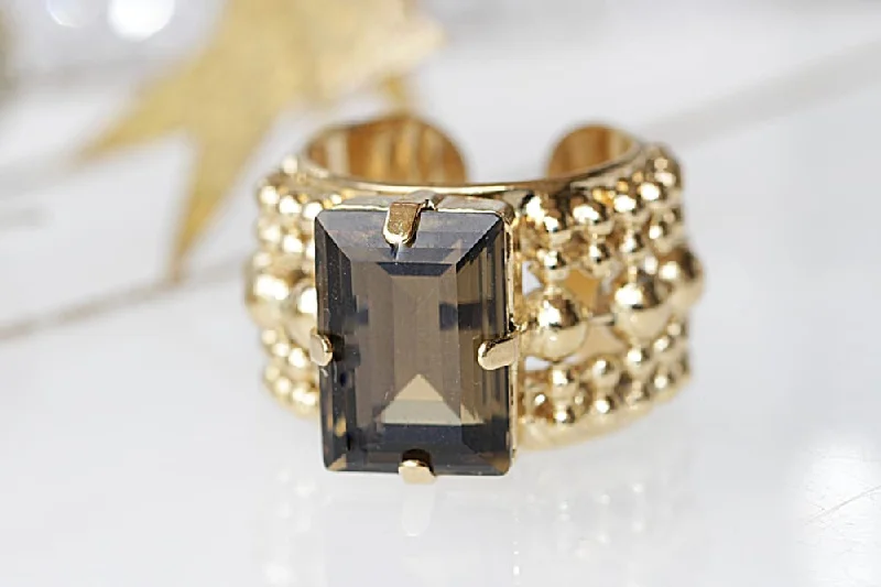 classic diamond rings for women -SMOKEY QUARTZ RING