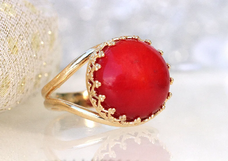 matching rings for couples -RED CORAL RING