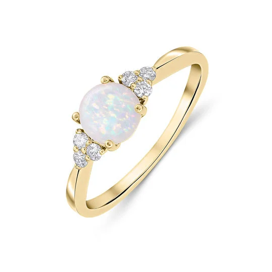 rose gold wedding rings for women -18ct Yellow Gold 6mm Round Opal & Diamond Trefoil Ring