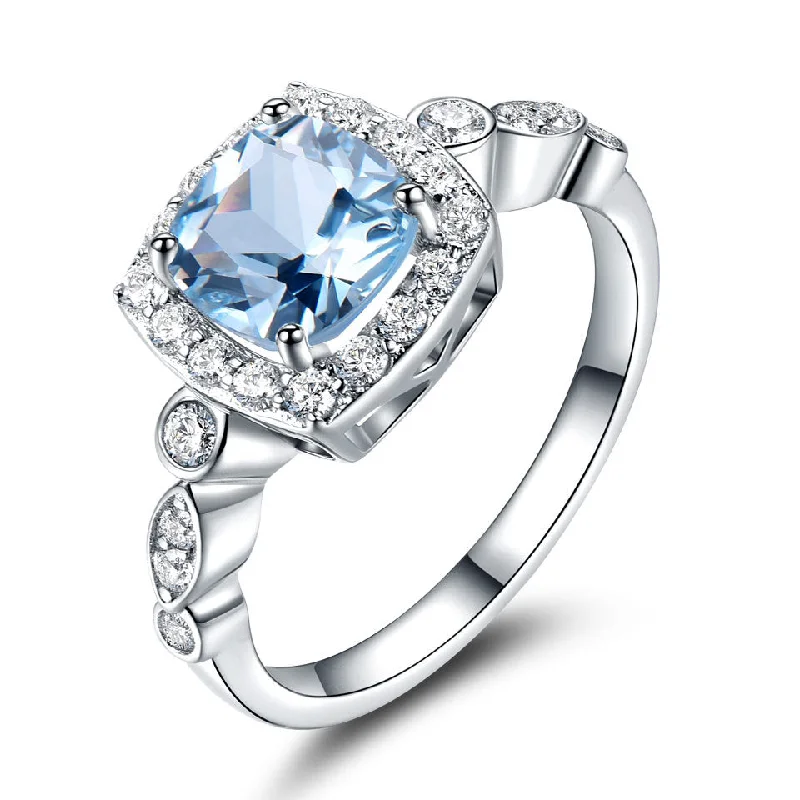 solitaire rings for women -Blue topaz ring set square zircon wind ring 616122346849