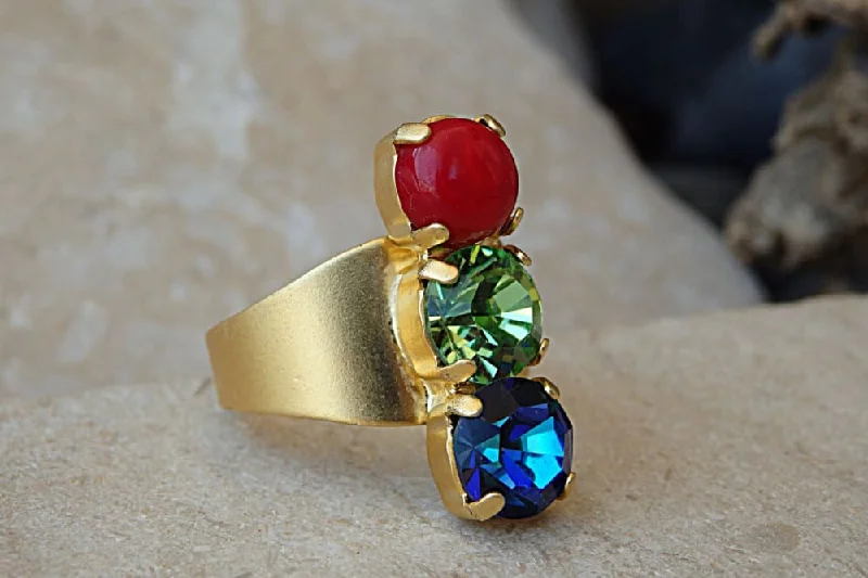 custom promise rings -RGB Three Gemstone Ring