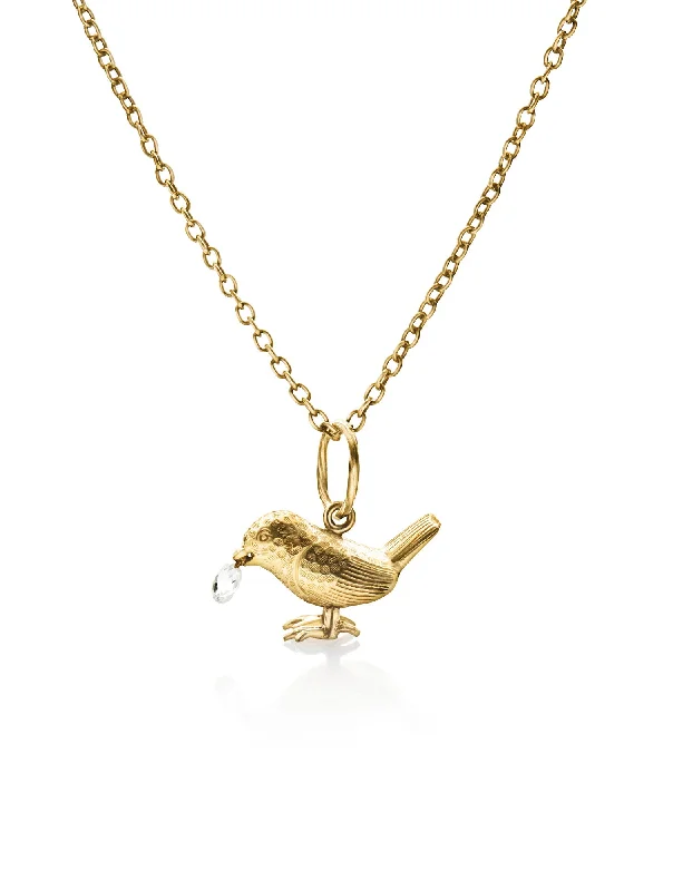 trendy chain necklaces for women -Drop Bird 18K Gold Necklace w. Diamonds