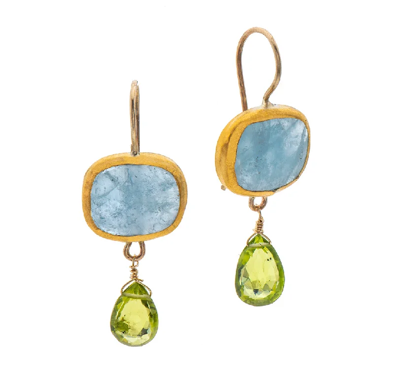 classic pearl earrings for women -Nava Zahavi Yellow Gold Aquamarine Earrings and Peridot Drop