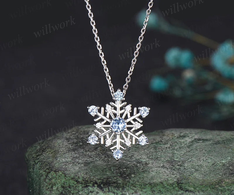 trendy chain necklaces for women -Christmas Snowflake Necklace Christmas Atmosphere Jewelry with a snow  blue topaz  with perfect 925 sterling silver Christmas Eve Jewelry Gifts for her