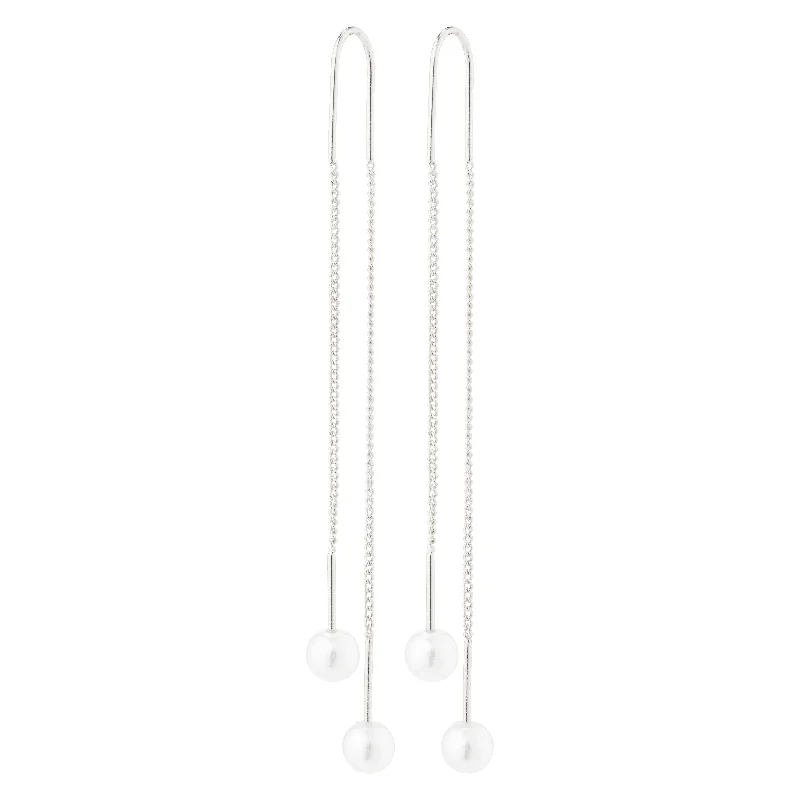 wedding earrings for women -EUONIA pearl chain earrings silver-plated