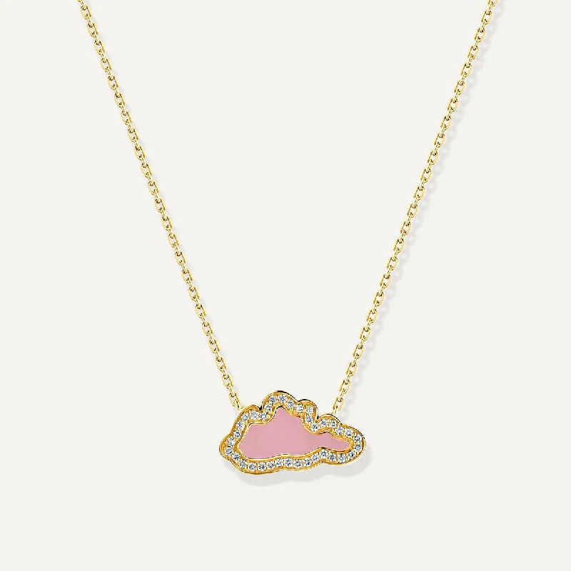 birthstone necklaces for women -Allusia Love Pink Enamel 18K Gold Necklace w. Diamonds