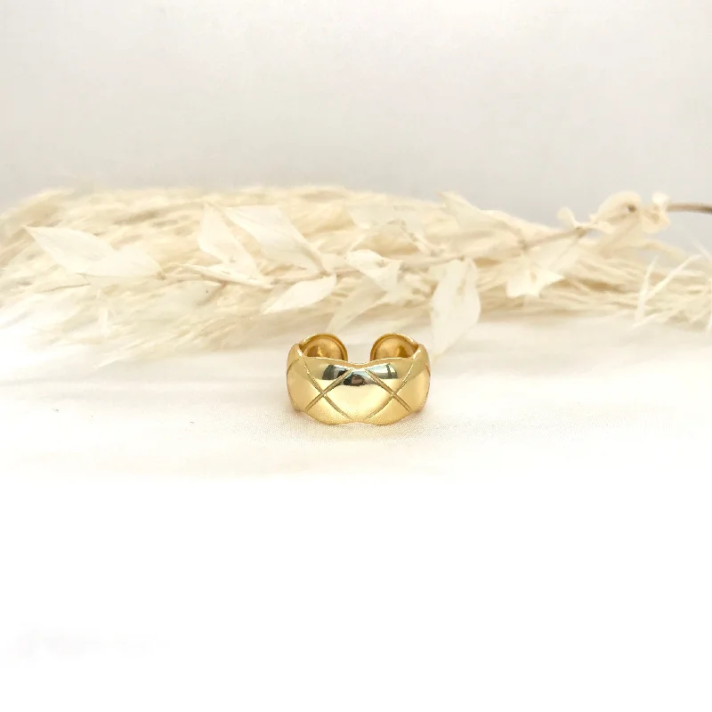 stackable rings for women -18k/925 Vermeil Quilted Open Ring