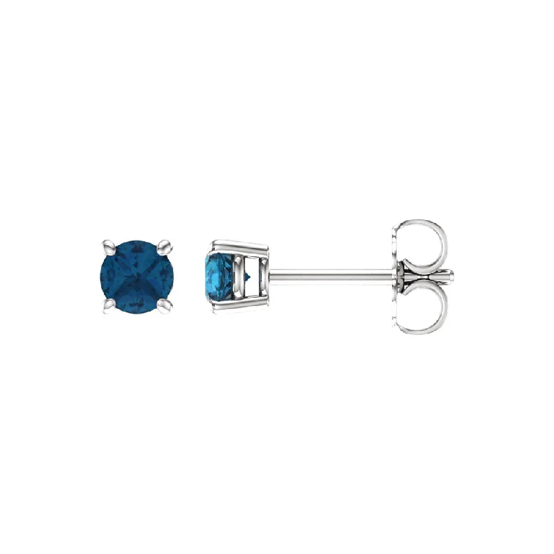 designer earrings for women -4mm Round London Blue Topaz Stud Earrings in 14k White Gold