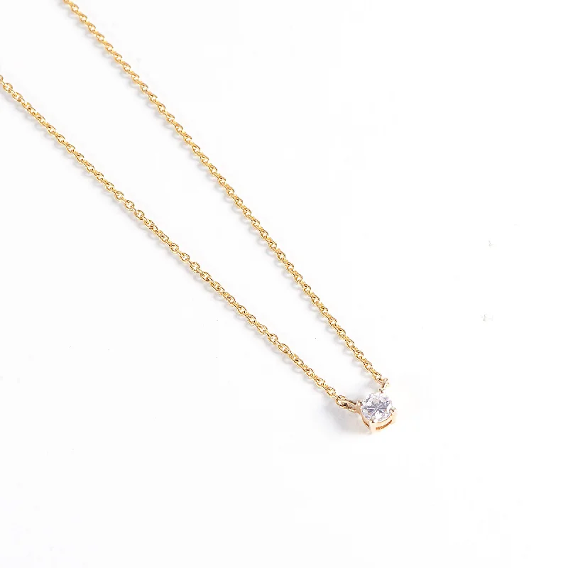 customized necklaces for women -Solitaire 14K Gold Necklace w. Diamond