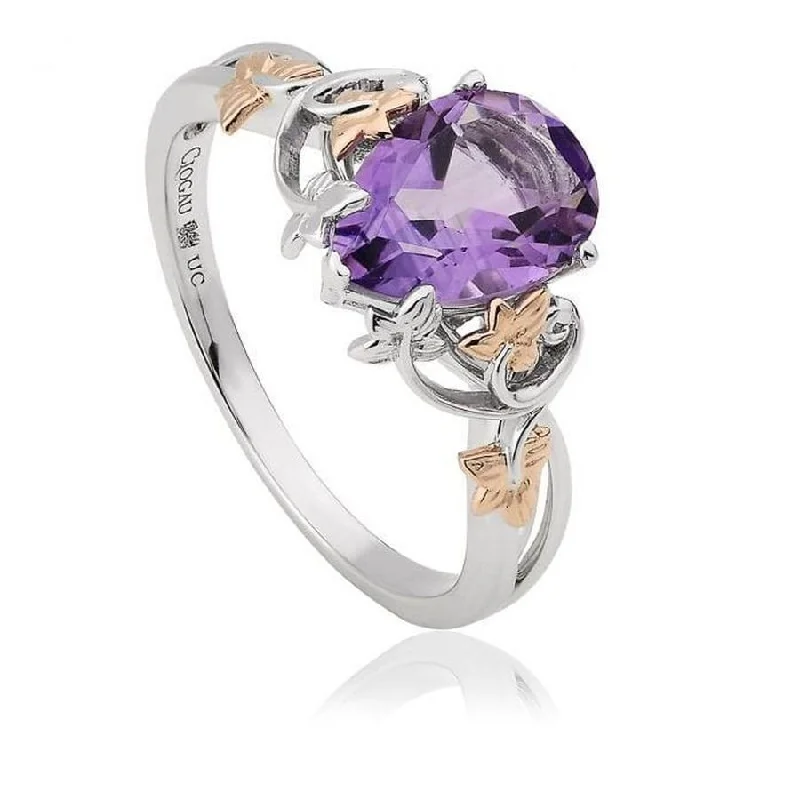 floral engagement rings for women -9ct White & Rose Gold Great Vine Amethyst Set Ring