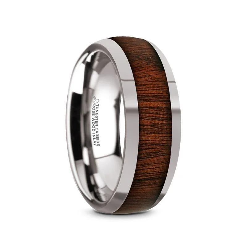 antique-style necklaces for women -Thorsten DALBERG Tungsten Carbide Rosewood Inlay Polished Finish Men’s Domed Wedding Ring - 8mm