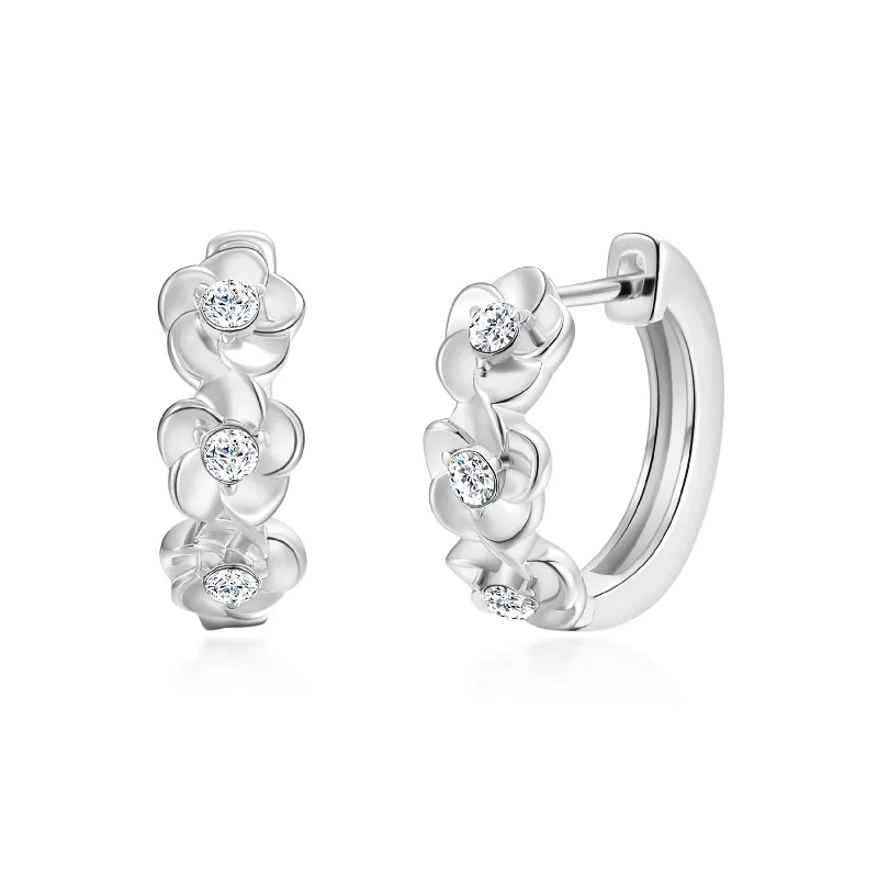 bridal earrings for women -Silver Plated Flower Hoop Earrings Created with Zircondia® Crystals