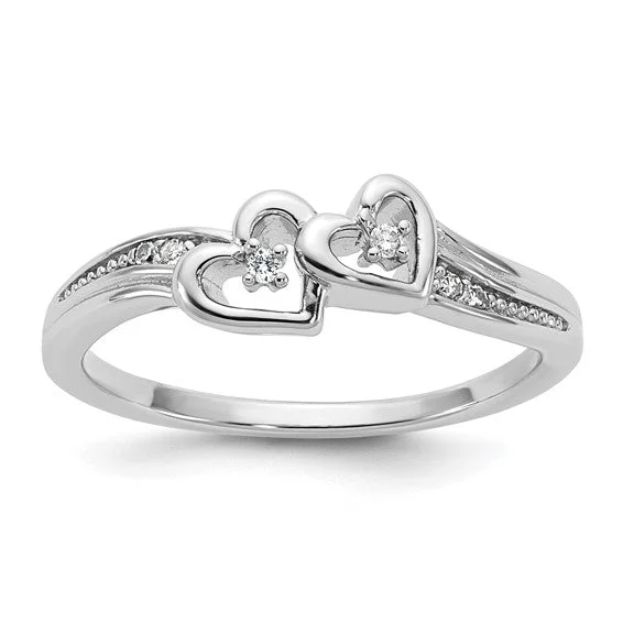 vintage necklaces for women -Sterling Silver Double Diamond Heart Ring