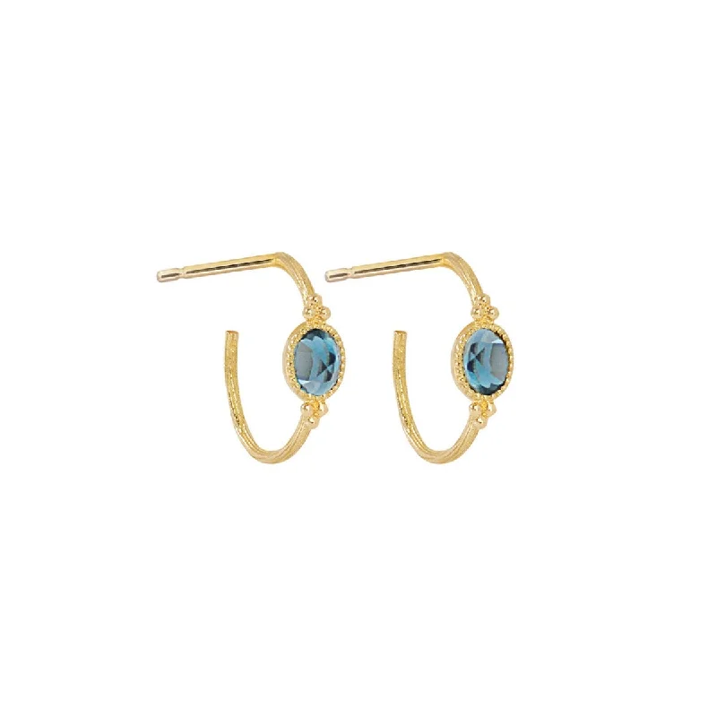 sterling silver hoop earrings -Small Creole Oval Earrings Blue Topaz & 18k Gold