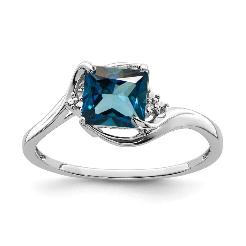 luxury gemstone necklaces for women -Sterling Silver Diamond & London Blue Topaz Princess Cut Ring