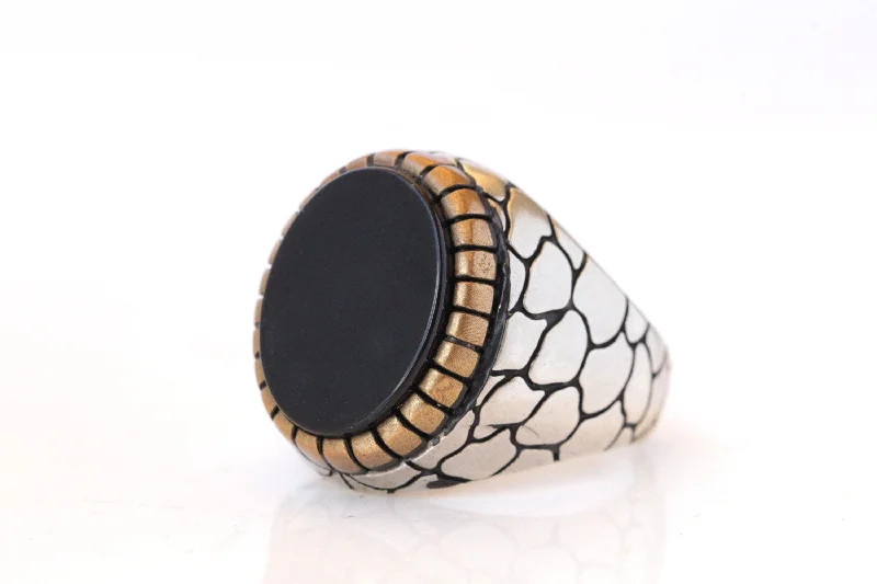 rose gold wedding rings for women -BLACK STONE RING