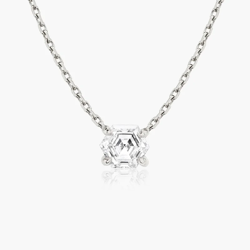 gold necklaces for women -Iconic Hexagon 14K Whitegold Necklace w. Lab-Grown Diamonds, 0.75 ct.