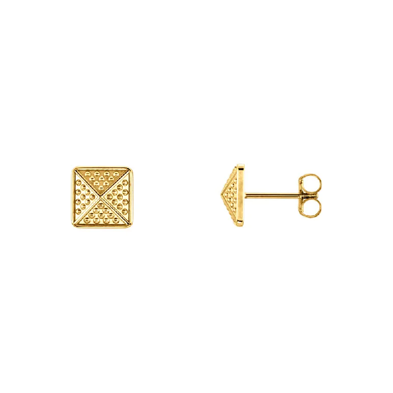 sparkling earrings for women -8mm Textured Square Pyramid Stud Earrings in 14k Yellow Gold