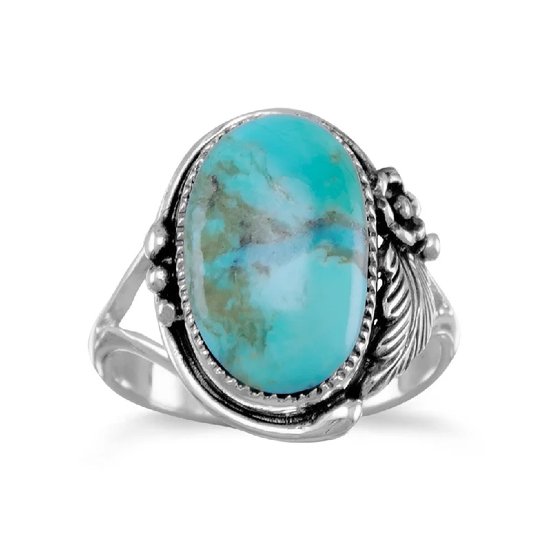 unique necklaces for women -Sterling Silver Oval Turquoise Floral Design Ring