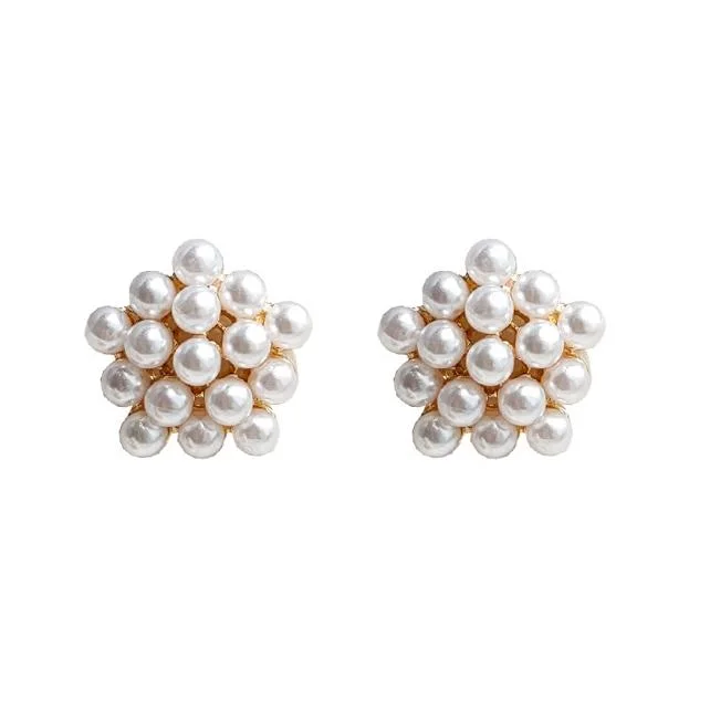 bridal earrings for women -Round White Pearl Invisible Clip On Earrings