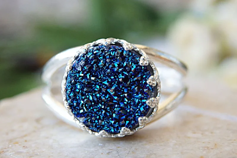 statement gemstone rings for women -Quartz druzy ring