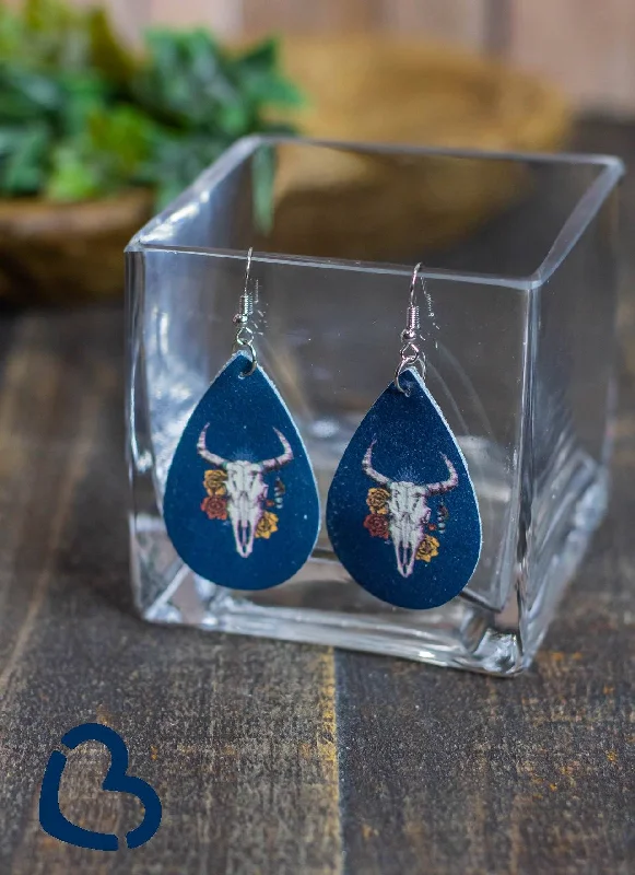 gemstone drop earrings for women -Jazzi Boho Skull Tear Drop Earrings In Navy