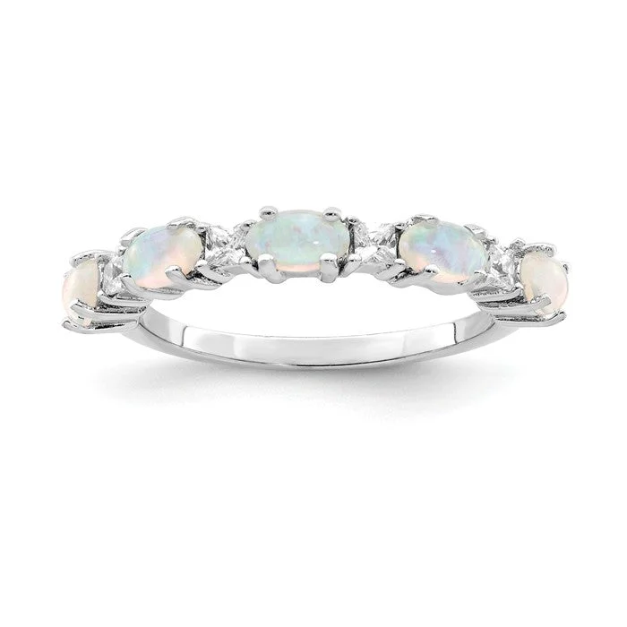 stylish necklaces for women -Sterling Silver Created White Opal & CZ Ring