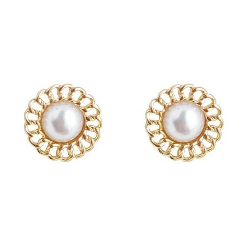 gold hoop earrings for women -White Pearl Flower 80’s Invisible Clip On Earrings