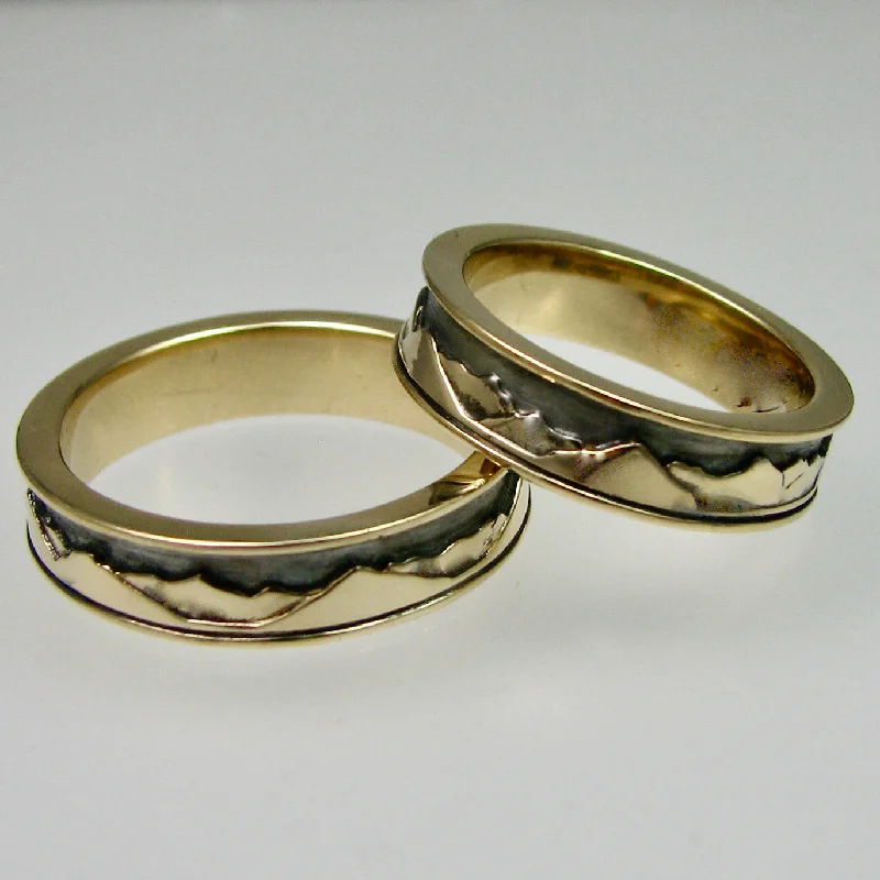 custom rings for women -Mountain Ring Wedding Set