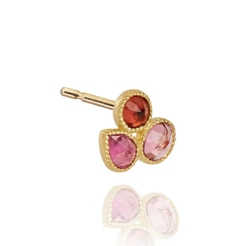 fancy earrings for women -Mosaik Ear Stud Tourmaline, Garnet - 18k Gold