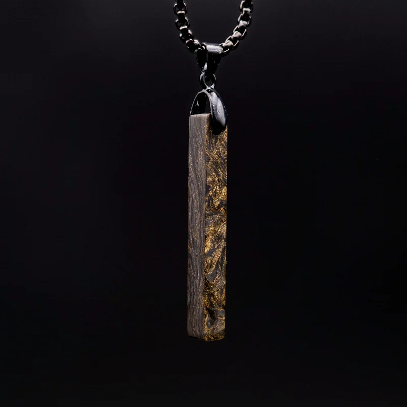 diamond-encrusted necklaces for women -Gold Burl Carbon Fiber Bar Pendant