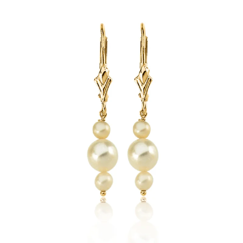 fancy earrings for women -14k Yellow Gold Triple White Cultured Pearl Earrings, 30mm