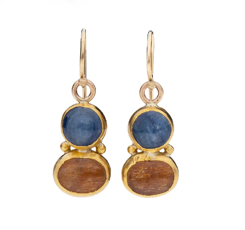 custom earrings for women -Nava Zahavi Yellow Gold Kyanite and Sunstone Earrings