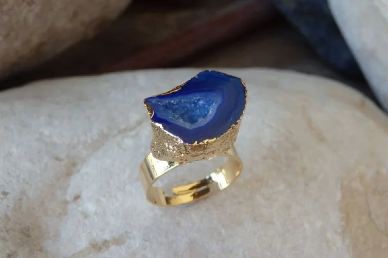 luxury rings for women -Blue Druzy Ring