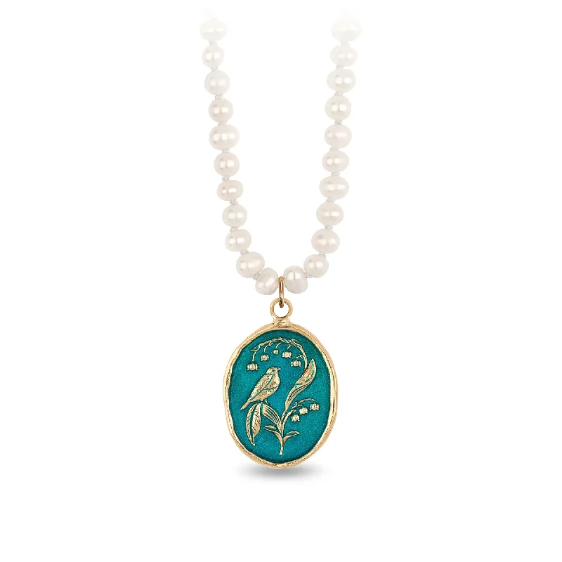 gold necklaces for women -Return to Happiness 14K Gold Talisman On Knotted Freshwater Pearl Necklace - True Colors