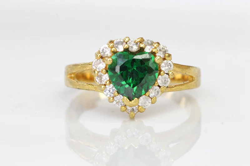 cushion-cut diamond rings for women -GREEN HEART Ring