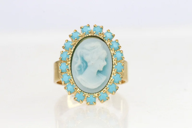 yellow gold rings for women -BLUE CAMEO RING